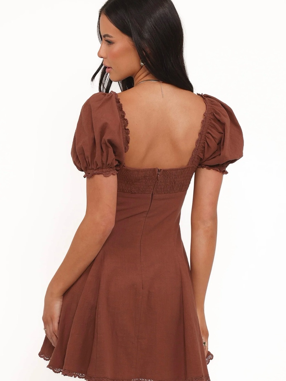 Petal & Pup Chocolate Brown Puff-Sleeve Mini Dress - Picture 3 of 9